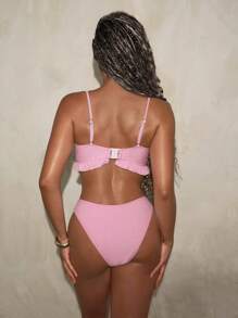 Twin Melody X SHEIN SHEIN Swim Women's 3D Flower Bikini Set With Ruffled Hem For Summer Beach - Pink - View 2