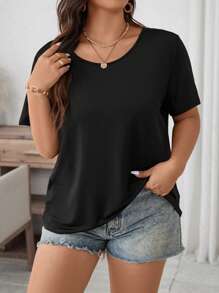 SHEIN LUNE Tee-shirt col rond unicolore pour l'été