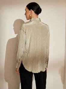 Aveloria Rosie Camisa de manga larga con botones y cuello con efecto de rayas de textura arrugada, adecuada para trabajar y combinar con otras prendas