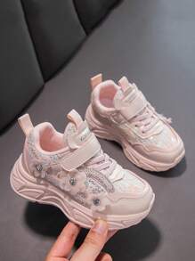 Girls' Summer Sports Shoes, New Mesh Flower Thick-Soled Chunky Sneakers, Breathable Casual Running Shoes For Kids, Fashionable Shoes For Girls - Pink - View 4