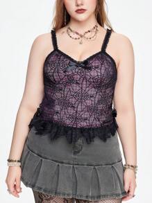 ROMWE Grunge Punk Plus Lace Ruffle Hem Cami Top - Pink - View 2