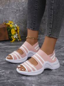 Women's Knitted Sandals With Thick Mesh Sole And Anti-Slip Lightweight Bottom, Suitable For Sports And Leisure Activities In Summer