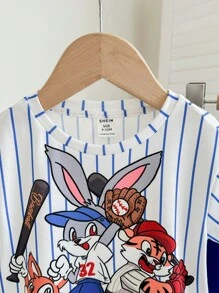 Bubblio Bộ quần short ngắn tay cho bé trai và bé gái mùa hè họa tiết hoạt hình sọc ngắn tay - Nhiều màu - Xem 6