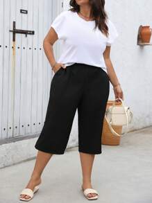 EMERY ROSE Plus Solid Slant Pocket Capris Pants