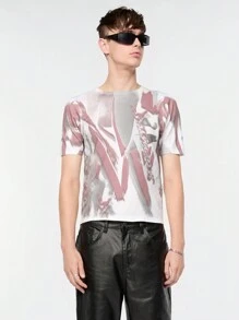 Manfinity Roghcode Herren bedrucktes leger gestricktes Kurzarm T-Shirt für den Sommer, Vintage, Ausgehen, grafisch, bunt, passendes Partnerlook