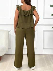 Calvaya Plus Ruffle Trim Top & Wide Leg Pants For Summer - Multicolor - View 2