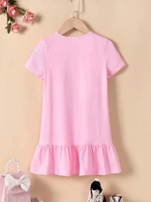 SHEIN Young Girl Mermaid Print Ruffle Hem Smock Nightdress - Multicolor - View 4