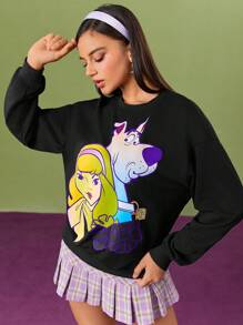 SCOOBY-DOO X SHEIN Women's Casual Gradient Cartoon Printed Loose Fit Drop Shoulder Sweatshirt, Spring/Autumn