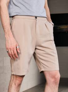 Manfinity Homme Men Plain Zipper Fly Slant Pocket Shorts - Khaki - View 5