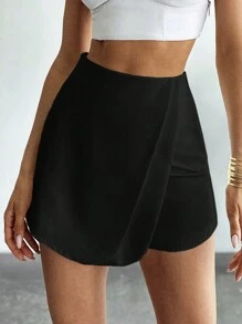 Firerie Jupe-short asymétrique à taille haute unicolore - Noir - Voir 1