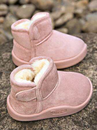 嬰兒男女通用保暖絨面雪地靴，帶有魔術貼閉合