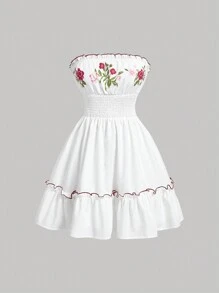 SHEIN MOD Váy ống xếp nếp chắp vá in hoa cổ điển cho mùa hè, váy Boho, váy đi biển cho phụ nữ, váy đi chơi, trang phục lễ hội, váy thường ngày, váy suông, váy ống, váy mùa hè cho phụ nữ, váy tốt nghiệp màu trắng - trắng - Xem 1