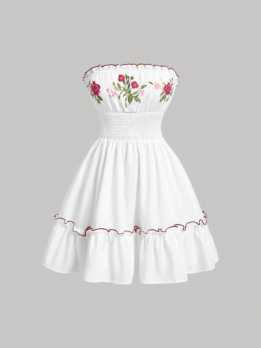 SHEIN MOD Váy ống xếp nếp chắp vá in hoa cổ điển cho mùa hè, váy Boho, váy đi biển cho phụ nữ, váy đi chơi, trang phục lễ hội, váy thường ngày, váy suông, váy ống, váy mùa hè cho phụ nữ, váy tốt nghiệp màu trắng - trắng - Xem 1