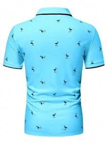 Manfinity Homme Men Bird Print Contrast Trim Polo Shirt - Mint Blue - View 2
