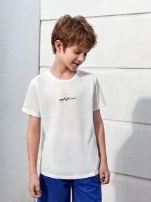 SHEIN Tween Boy 字母印花宽松圆领短袖 T 恤，休闲