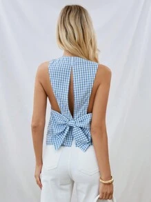 SHEIN Essnce New Spring/Summer 3D Big Bow Decoration Women's Tank Top - White - View 2