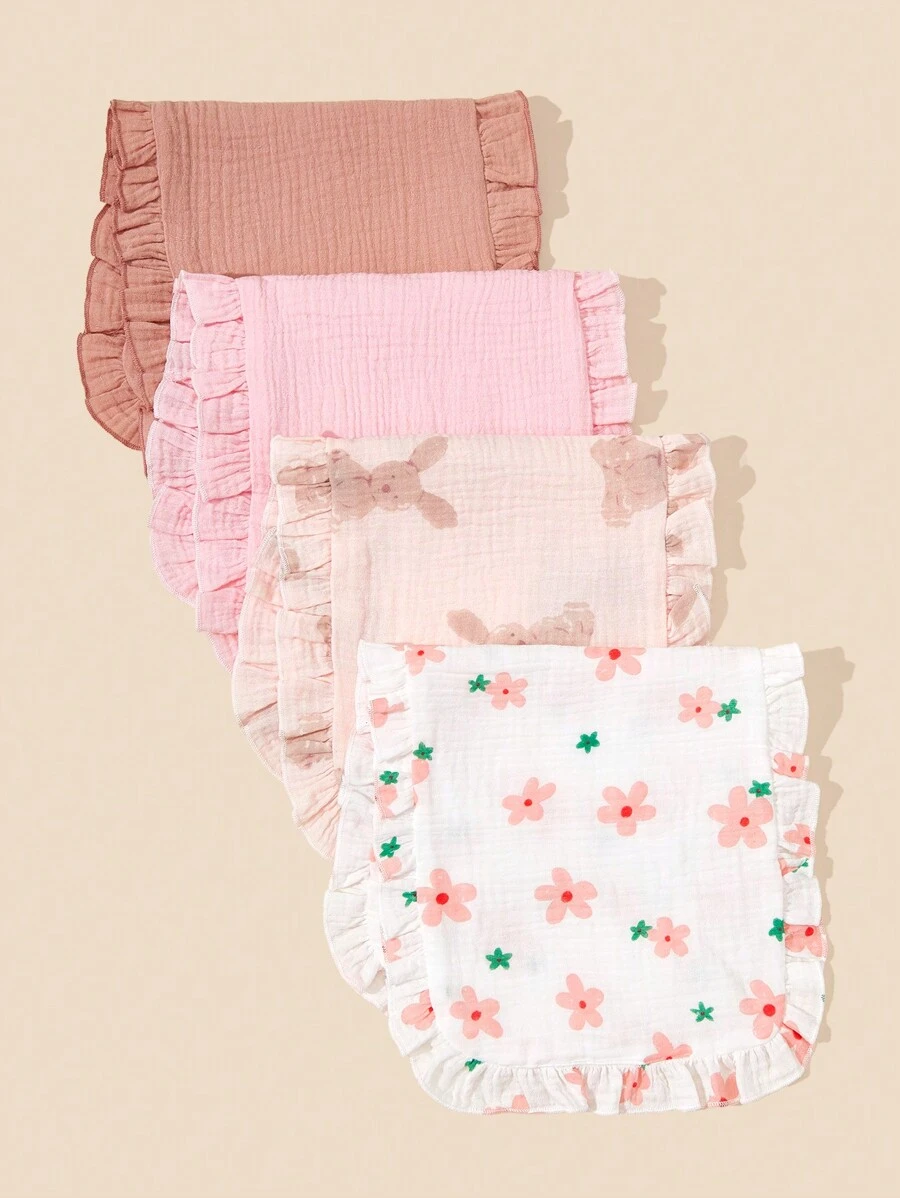4pcs Pure Cotton Soft & Multi-Functional Baby Burp Cloth - Multicolor - View 1