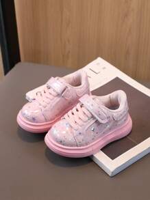 Giày thể thao bé gái phong cách mới thời trang có dây móc và vòng, giày chạy bộ đế dày cho trẻ mới biết đi và trẻ nhỏ, giày thể thao thông thường cho bé gái có in hình ngôi sao - Hồng - Xem 2