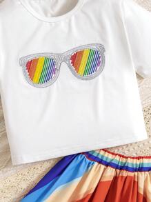 Girls' Summer Two-Piece Set With Short-Sleeved Casual Top And Fashionable Skirt - White - View 5