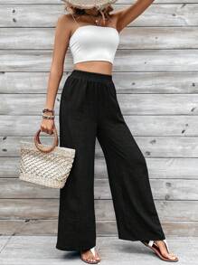 Chiquease Solid Wide Leg Pants For Summer Vacation Fall Cloth For Women - Black - View 6