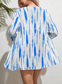 SHEIN 孕妇扎染聚拢比基尼套装（含和服）夏季 - 藍色 - 查看 2