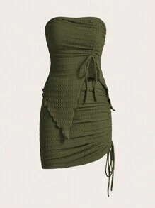 SHEIN ICON Ensemble Amincissant À Cordon Coulissant Uni - Militaire verte - Voir 1