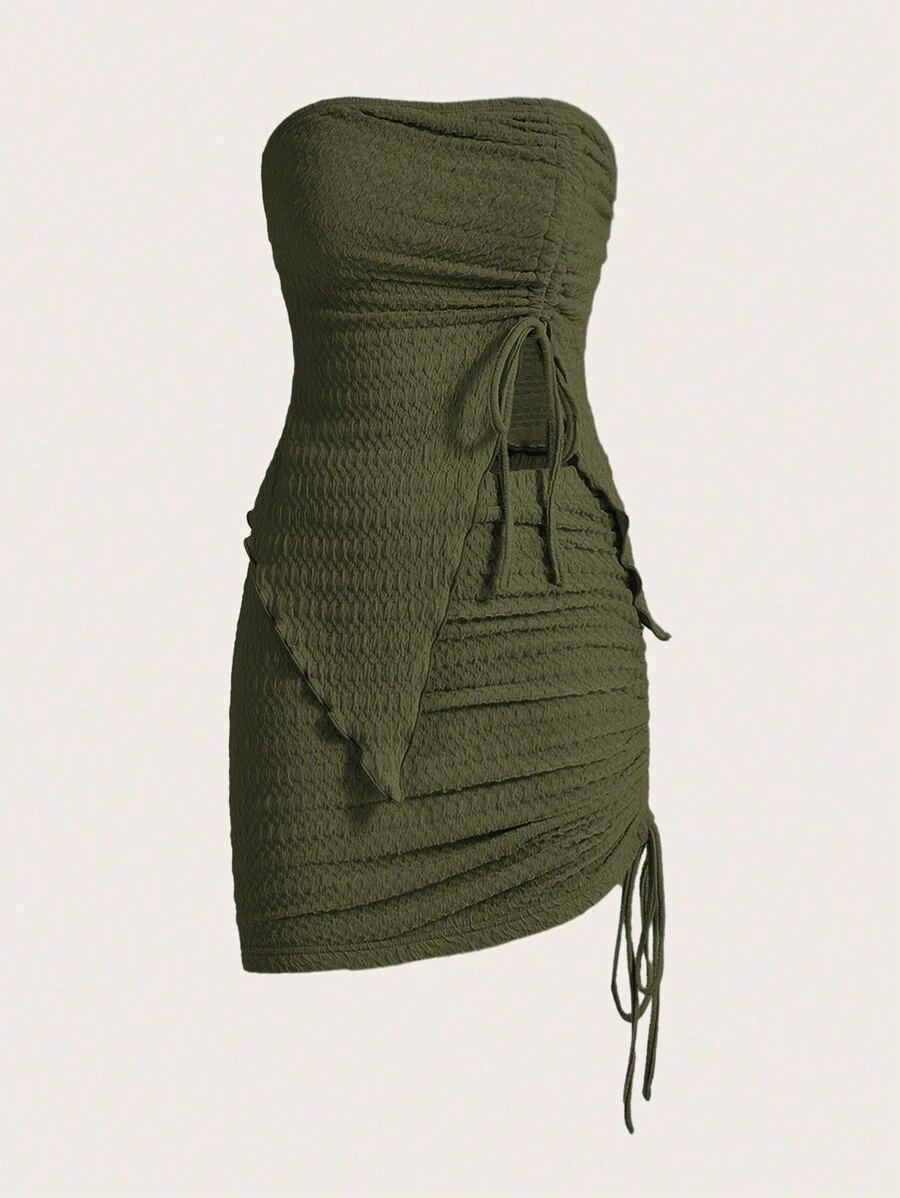 SHEIN ICON Ensemble Amincissant À Cordon Coulissant Uni - Militaire verte - Voir 1