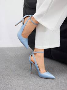 CUCCOO BIZCHIC Sapatos de salto alto de cor sólida e simples, adequados para festa, combinando com Natal, Outono, Ano Novo, feriados - Azul bebê - Visão 3