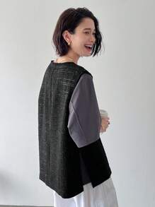 FRIFUL Solid V Neck Sleeveless Blouse Without Tee - Black - View 8