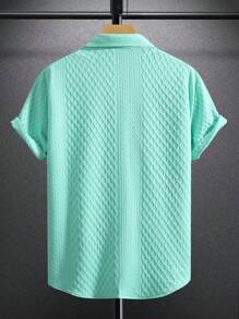 Manfinity Homme 男士純色短袖鈕扣襯衫 - 薄荷綠 - 查看 2