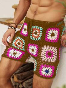 Manfinity RSRT Men Floral Crochet Drawstring Waist Shorts - Multicolor - View 7