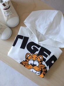 男婴时尚街头风休闲老虎图案卫衣，适合度假穿着 - 白色 - 查看 4