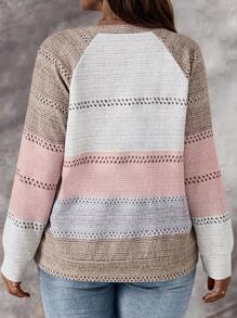 EMERY ROSE Sudadera de rayas con media cremallera de talla grande para otoño/invierno - Multicolor - Ver 2