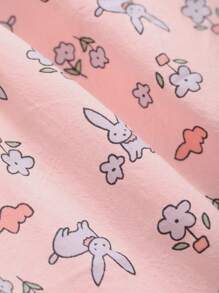 DAZY Pantalones de salón impresos con conejito lindo para mujeres, pantalones casuales para estar en casa - Rosa Pálido - Ver 7