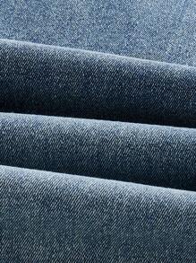 SHEIN MOD Zipper Fly Bow Decor Flare Leg Jeans - Blue - View 4