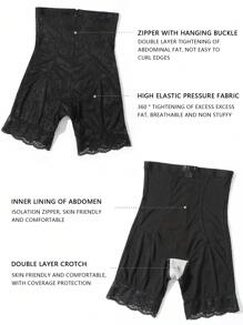 蕾絲提花女式收腹全罩型內褲（1件/包） - 黑色 - 查看 7