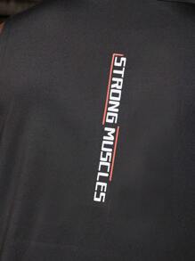 Manfinity Fitness Men Plus Size Slogan Print Drawstring Hooded Sports Tank Top