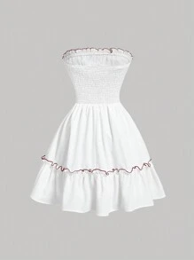 SHEIN MOD Váy ống xếp nếp chắp vá in hoa cổ điển cho mùa hè, váy Boho, váy đi biển cho phụ nữ, váy đi chơi, trang phục lễ hội, váy thường ngày, váy suông, váy ống, váy mùa hè cho phụ nữ, váy tốt nghiệp màu trắng - trắng - Xem 2
