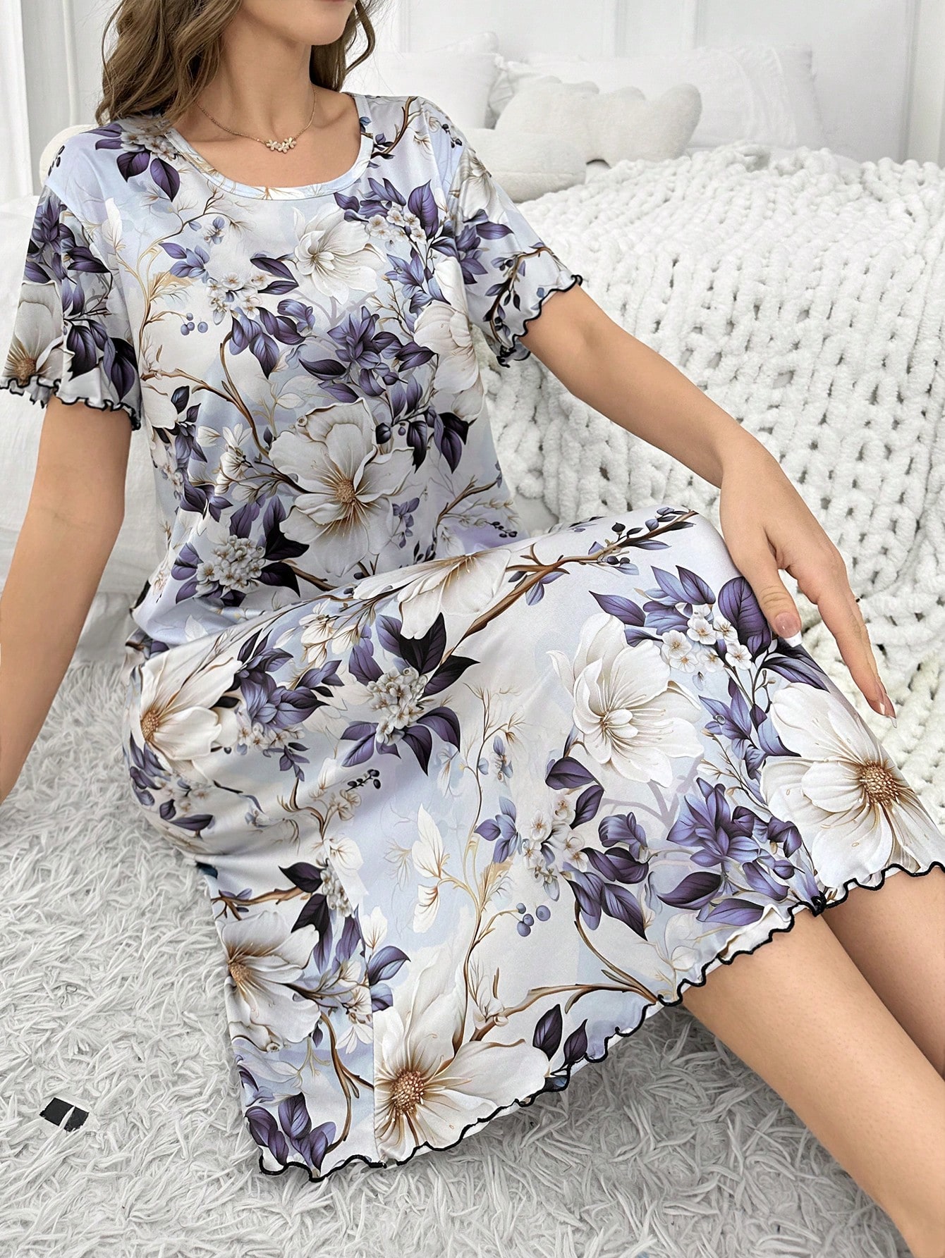 فستان نوم طويل مطبوع بالزهور مثالي للصيف، موموو