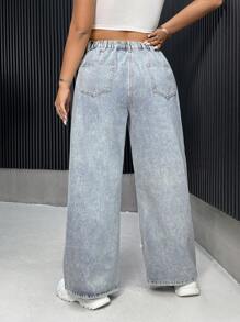 SHEIN ICON Jeans acampanados rasgados de talla grande con bloqueo de color - Multicolor - Ver 2