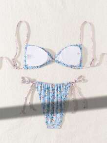 SHEIN Swim Ditsy Floral Print Tie Side Bikini Set Summer - Multicolor - View 2