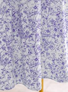 Soleia 假期薄肩藍白色印花A線加大碼連身裙