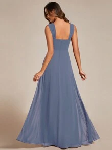 EVERPRETTY Chiffon V Neck Backless Bridesmaid Dress Elegant Dress - Dusty Blue - View 2