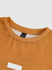 SHEIN EZwear 女士夏季时尚街头服饰图案大码 T 恤，情侣同款 - 橘色 - 查看 3