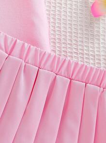 Souflis Souflis Baby Girls Casual Embroidered Bumblebee Polo Shirt And Pleated Skirt Set, Summer - Pink - View 5