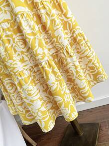 Soleia WYWH Women's Casual & Romantic Garden Style Sleeveless Dress, Suitable For Vacation, Easter, Graduation, Party, Luncheon, Afternoon Tea, Cute Casual Summer Wear. Yellow & White Floral Print, Halter Neck, Elastic Waist, Flared, Tie Back Sexy Dress - Multicolor - View 9