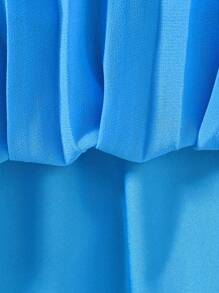 SHEIN 青少女藍色百褶淑女裙，肩帶上帶有3D花卉裝飾 - 藍色 - 查看 3