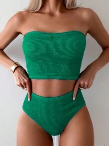 Swim Chiccia Insieme Casual Tankini Senza Spalline a Tinta Unita per la Spiaggia Estiva