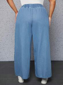 SHEIN CURVE+ Plus Elastic Waist Wide Leg Jeans - Blue - View 2
