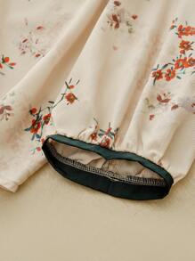 SHEIN LUNE Áo sơ mi nữ tay lỡ họa tiết hoa màu khối - Màu be - Xem 4